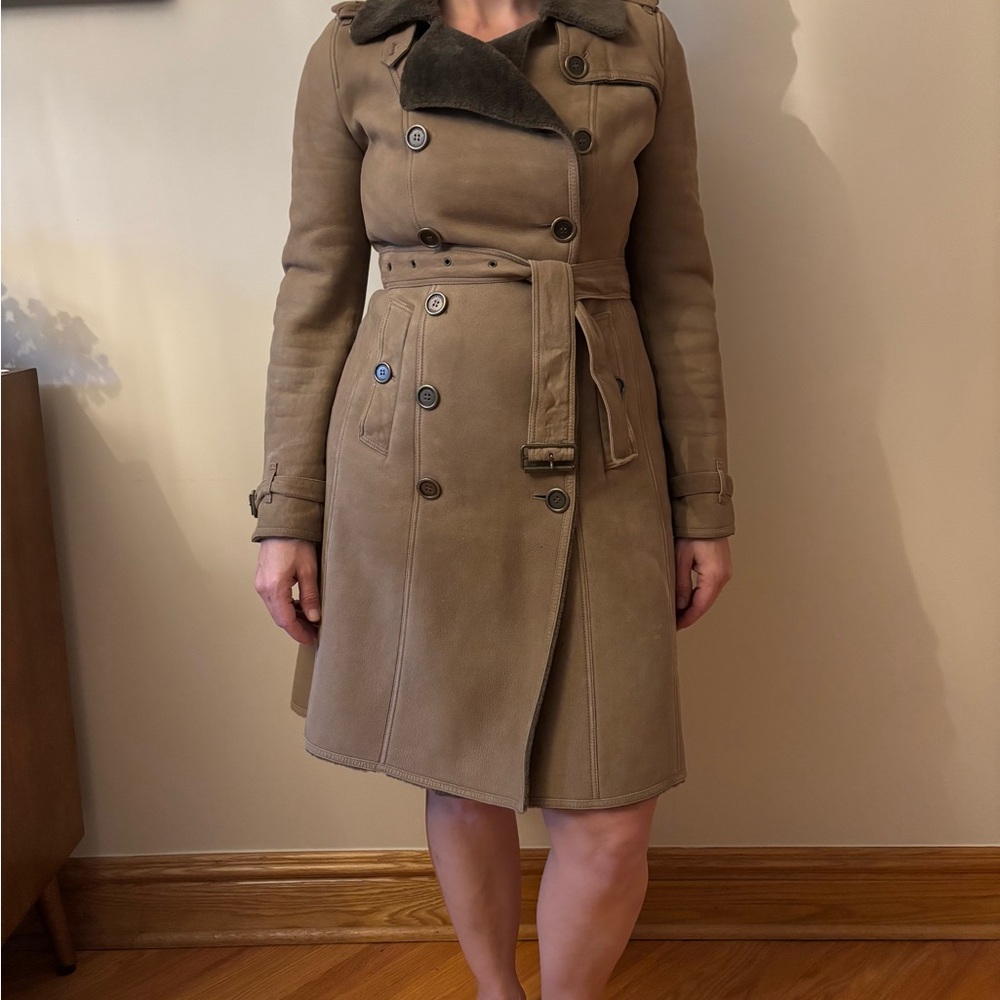 BURBERRY Double-Breasted Shearling Trench Coat